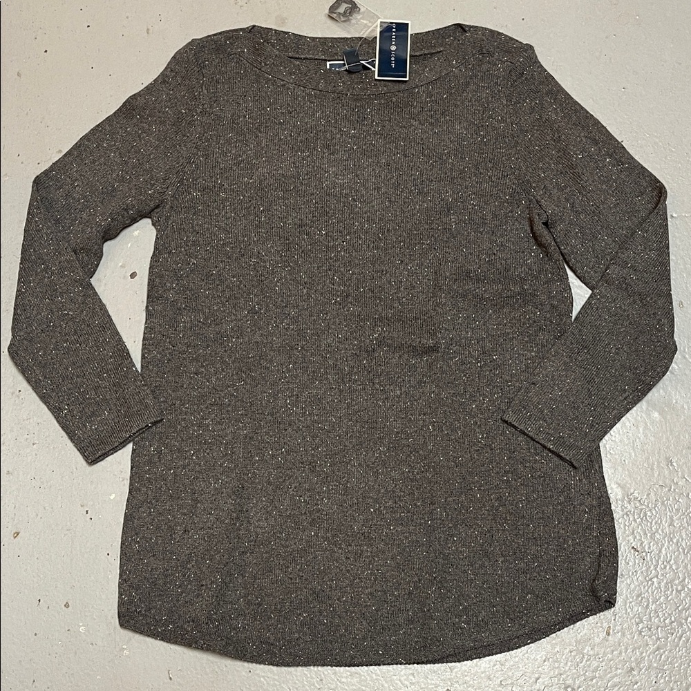Thread & Supply Women's Dark Brown Speckled Crewneck Sweater